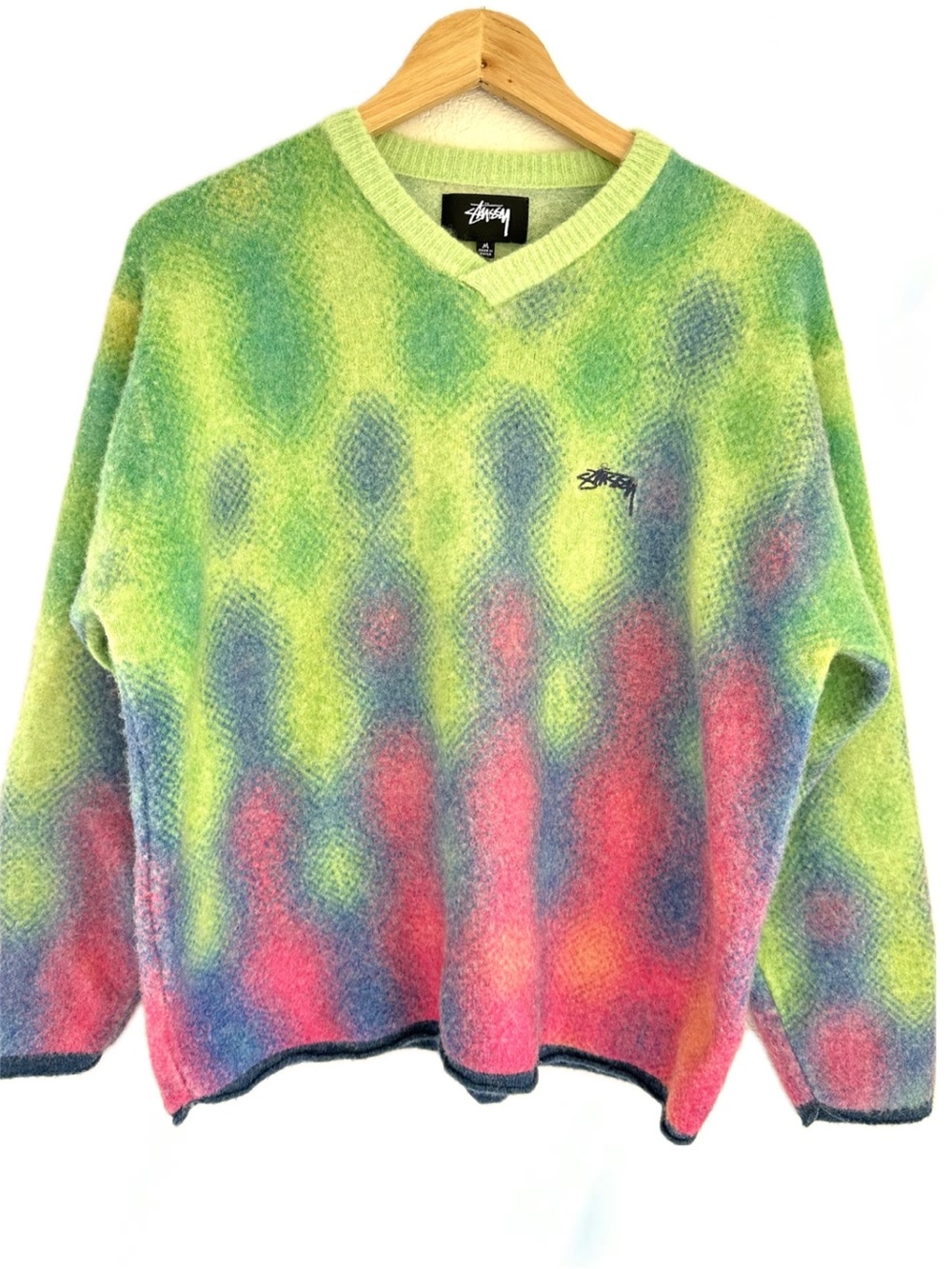 Stüssy Gradient Dot Brushed Sweater Multicolor V-Neck Wool Blend M